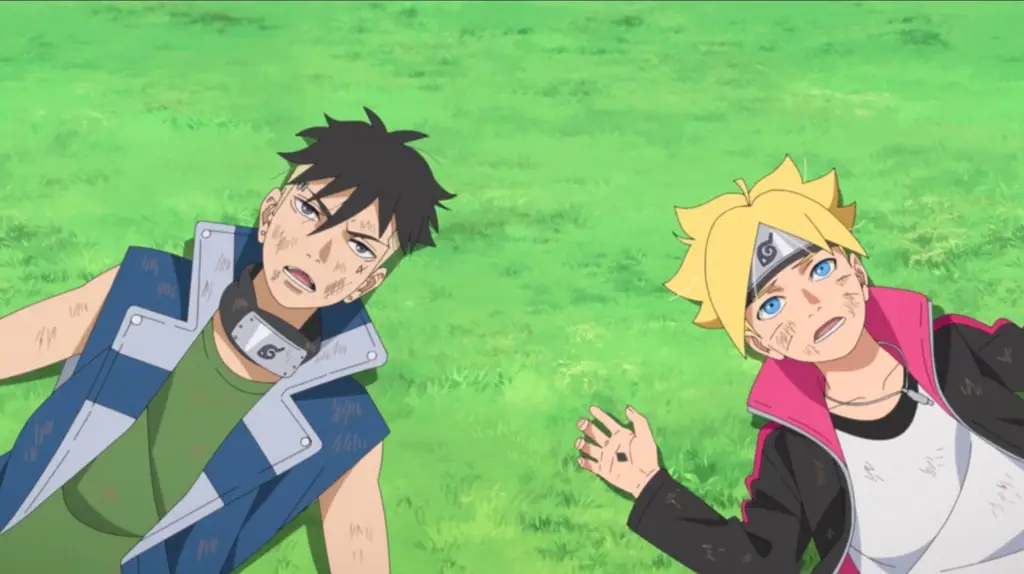 Boruto dan Kawaki Gambar Boruto dan Kawaki sedang bertarung